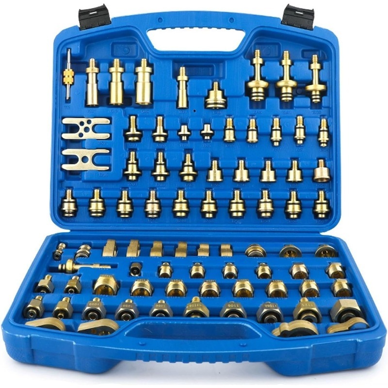 Spring Compressor Tool - ชุดเครื่องมือตรวจจับการรั่วไหลของระบบปรับอากาศ 82 ชิ้น, ชุดเครื่องมือซ่อมและตรวจจับคอมเพรสเซอร์ A/C แบบสากลสำหรับระบบยานยนต์