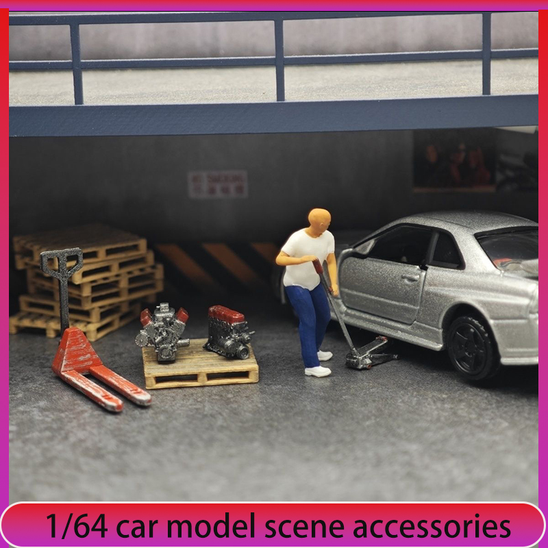 Car Jack - 1:64 ของตกแต่งฉากร้านซ่อมรถยนต์จำลอง, แม่แรง, ฟิกเกอร์จิ๋ว, อุปกรณ์ตกแต่งเครื่องยนต์