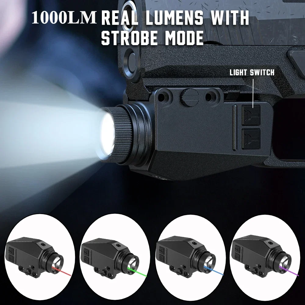 Timing Light Gun - ไฟฉาย LED แบบยุทธวิธี 1000LM พร้อมชุดเลเซอร์จุดสีแดง/เขียว/น้ำเงิน/ม่วง สำหรับปืนพก