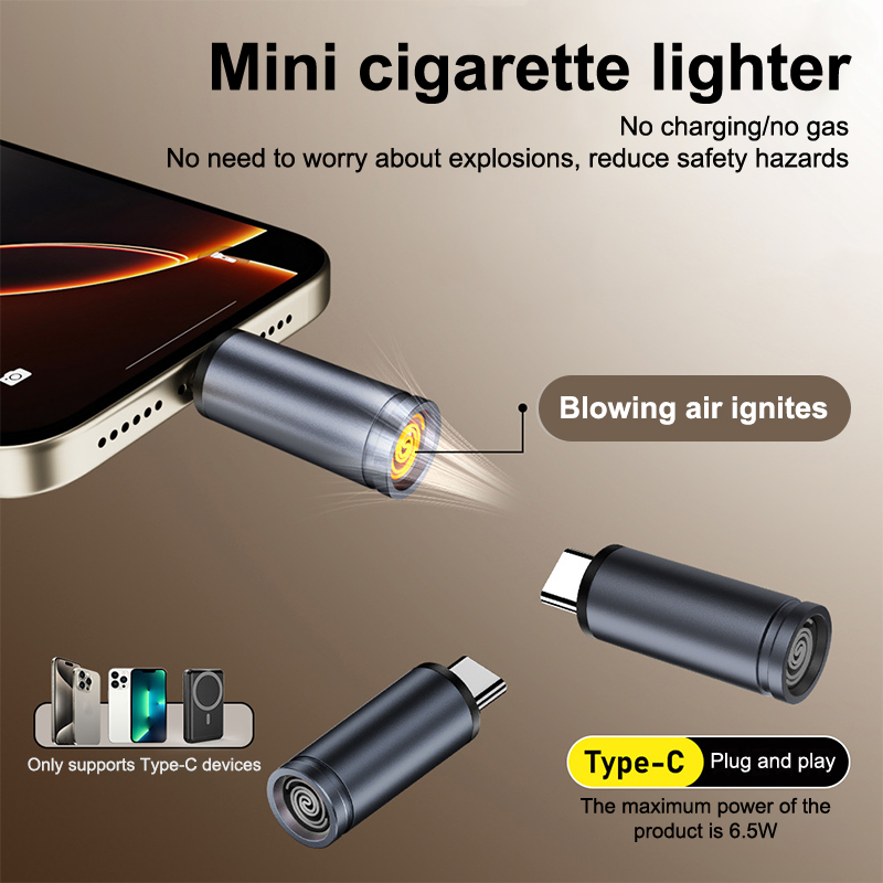Spark Plug - ไฟแช็กพกพาแบบ Type C ขนาดเล็ก จุดไฟด้วยการเป่า ไม่มีเปลวไฟหรือแบตเตอรี่