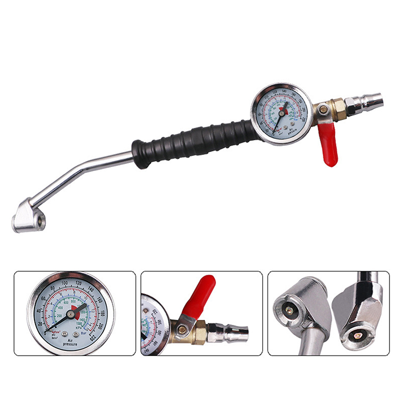 Car Repair Tools - แท่งสูบลมยางสำหรับรถยนต์ รถบรรทุก พร้อมเกจวัดแรงดันลมยาง เครื่องมือซ่อมยางรถยนต์ 0-15 บาร์/220
