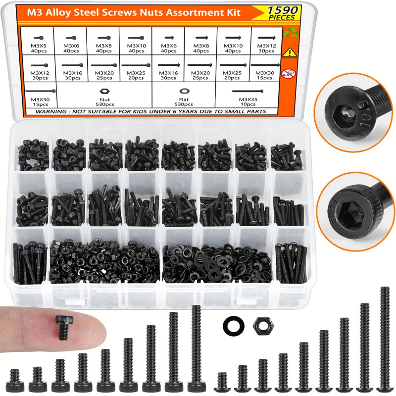 1590 ชิ้น M3 สกรู Assortment K - Socket Set บทวิจารณ์และราคา